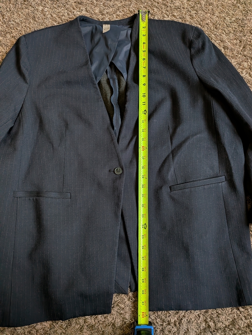 Spanx Navy Striped The Perfect Collarless 1-Button Blazer Jacket Women's 2X - Picture 7 of 9